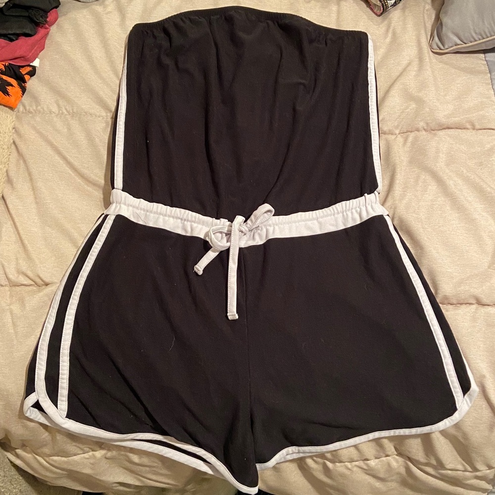 Black strapless romper